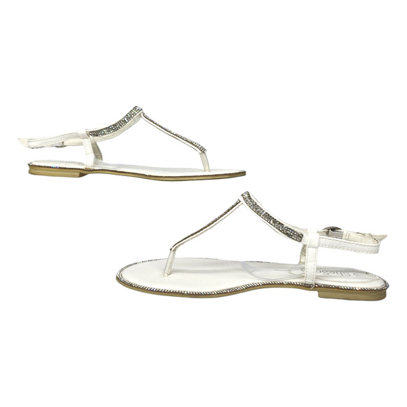 White Sparkly Sandals Rhinestones Embellished Dressy Thong Ankle Strap Womens 36 - Picture 2 of 12